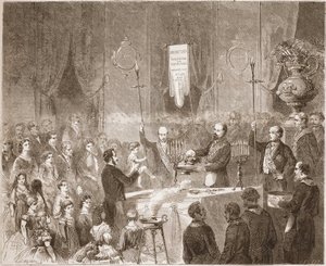 Eine Freimaurer-Taufe in der Loge der Fraternelle Amitive im Jahr 1861 von Unknown artist