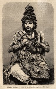 Ein bettelnder Mönch. Gravur zur Illustration der Reise in die südlichen Provinzen Indiens, von Alfred Grandidier, 1862-1864, veröffentlicht in "le tour du monde", unter der Leitung von Edouard Charton, Hachette, Paris 1869. Selva-Sammlung
