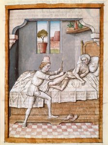 Ein Arzt behandelt einen Patienten (Miniatur aus einer deutschen Übersetzung der Fabeln von „Kalila und Dimna“ von Bidpai, um 1480) von Unknown artist
