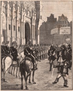Eine Gruppe von Sozialisten demonstriert gegen die Reformen von Louis Napoleon Bonaparte, 1849 auf dem Champ de Mars, Paris