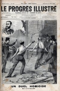 Ein Mordduell - Am 1. März 1895 ein Duell mit dem Speer zwischen zwei Mitgliedern des Komitees für Französisch-Afrika, die zuvor gute Kameraden waren, Alfred Le Chatelier und Hippolyte Percher, alias Harry Alis
