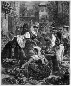 Ein Markttag in Teneriffa (Teneriffa) auf den Kanarischen Inseln im Atlantischen Ozean - Ein Spaziergangstag in Teneriffa (Teneriffa) auf den Kanarischen Inseln im Atlantischen Ozean - Gravur von 1888 von Unknown artist