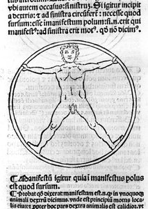 Eine Seite aus „Philosophiae Pauperum“ von St. Albertus Magnus (1206 - 1280). Illustration eines Mannes in einem Kreis von Unknown artist