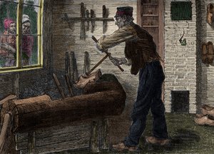 Ein Saboteur bei der Arbeit in seiner Werkstatt in Belgien, in „Le journal de la jeunesse 1888“ von Unknown artist