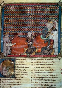 Adenet le Roi (circa 1240- circa 1300), Dichter und Minnesänger, rezitiert den Roman von Cleomades vor Mathilde de Brabant (1224-1288) und der Prinzessin Blanche von Kastilien (Tochter von Ludwig dem Heiligen) von Unknown artist