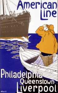 Werbeplakat für die American Line „Philadelphia - Queenstown - Liverpool“ in „Pictorial Placard“, Brüssel