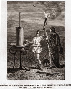 Aeneas der Taktiker erfindet die Kunst der phrasischen Signale, 366 v. Chr. Gravur 19. Jahrhundert, Bianchetti-Sammlung von Unknown artist