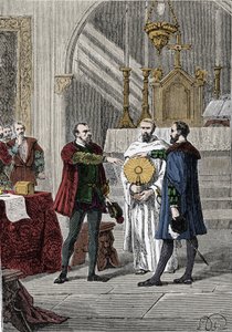 Nach verschiedenen Streitigkeiten zwischen den spanischen Konquistadoren Francisco Pizarro (Francois Pizarre) von Unknown artist