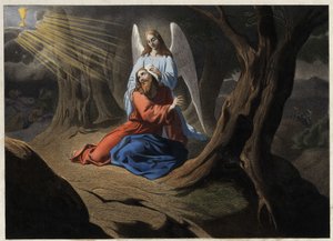 Agonie im Garten - Christi Gebet im Garten Gethsemane. Anonyme Gravur aus der Mitte des 19. Jahrhunderts