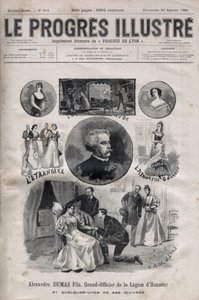 Alexandre Dumas Jr. - Großoffizier der Ehrenlegion und einige seiner Werke - Gravur in „Le Progres illustré“ von 1895 von Unknown artist