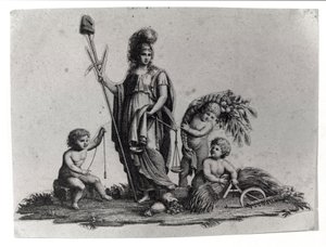 Allegorie der Cisalpinischen Republik, geschaffen von Napoleon Bonaparte am 27.06.1797 nach französischem Vorbild in Italien, die 1802 zur Italienischen Republik wurde. Die Symbole der Französischen Republik sind dargestellt. Gravur Museo del Risorgimento,