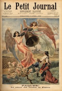 Allegorie zur Feier der Rückkehr der Osterklingeln, mit der Darstellung der Kinder von Elsass und Lothringen (Elsass-Lothringen) in traditionellen Kostümen, während diese Regionen zwischen dem Deutschen Reich, das sie verwaltet, und Frankreich umstritten s