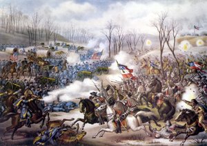 Amerikanischer Bürgerkrieg (1861 - 1865): Schlacht von Pea Ridge oder Elkhorn Tavern (Arkansas) 06. - 08. März 1862. Gravur aus dem 19. Jahrhundert