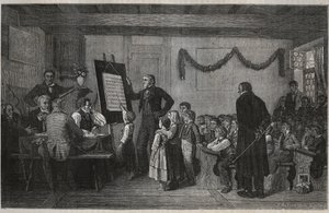 Eine Prüfungssitzung in einer Schweizer Schule - Kupferstich in „La Suisse“ von Jules Gourdault von Unknown artist