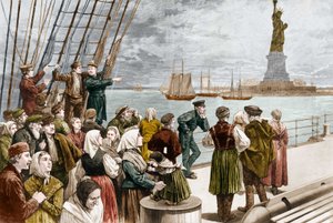 Ankunft von Einwanderern in New York 1887 (im Hintergrund die Freiheitsstatue) von Unknown artist