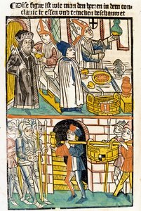 Ankunft von Lebensmitteln, damit die Mitglieder des Konzils von Konstanz (1417), während dessen Papst Martin V. gewählt wurde, essen konnten. „Das Concilium“ von Unknown artist