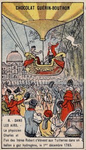 Aufstieg in einem Wasserstoffgasballon der französischen Aeronauten Charles und Robert le Jeune, durchgeführt in Paris, im Tuileriengarten. 1. Dezember von Unknown artist