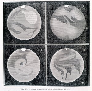 Teleskopische Ansichten des Planeten Mars im Jahr 1877 - in „Populäre Astronomie“ von Camille Flammarion, ed. Marpon & Flammarion