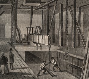 Bohrwerkstatt des artesischen Brunnens von Passy. Gravur von 1856 im „Le Musée Des Sciences“.
