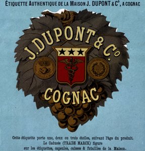 Authentisches Etikett von J. Dupont & Co, Cognac. Ausgabe 1882