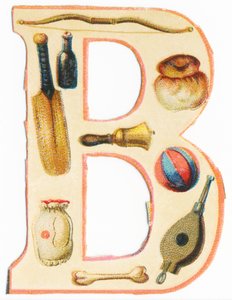B: Bogen, Baseballschläger, Flasche, Brioche, Glocke, Ballon, Knochen, Tasche, Blasebalg