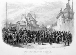 Barrikade Saint Julien in Rouen, April 1848 - in „Fastes de Gardes nationales de France“ von Unknown artist