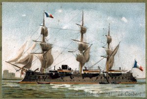 Schlachtschiff Admiral „Der Colbert“. Chromolithographie des 19. Jahrhunderts.