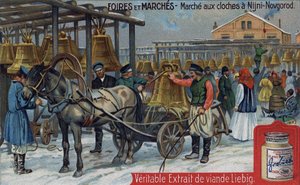 Glockenmarkt in Nischni Nowgorod (Russland). Chromo Liebig aus dem späten 19. Jahrhundert von Unknown artist