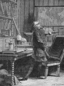 Benjamin Franklin in seinem Physiklabor in Philadelphia. In „Album de la Science“, Éditions Jouvet.