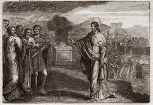 Bibel von Royaumont, Altes Testament: Niederlage der Philister. Samuel opfert Gott ein Brandopfer. Dann verteidigen die Juden die Philister. Illustration von 1811.