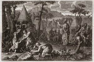 Bibel von Royaumont, Altes Testament: Die Juden in der Wüste (oder die Sammlung von Manna). Gott lässt vierzig Jahre lang Manna vom Himmel fallen. Illustration von 1811.