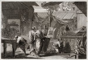 Bibel von Royaumont, Altes Testament: Das Tabernakel. Moses errichtet das Tabernakel nach dem Befehl, den er von Gott erhalten hatte. Illustration von 1811.