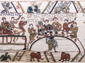 Bischof Odo segnet das Essen und den Wein, Bayeux-Tapete von Unknown artist