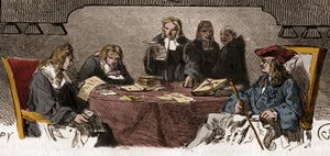 Zensur im 18. Jahrhundert: Unter dem Ancien Régime wird der Dienst „Schwarzes Kabinett“ genannt, der für die Überprüfung privater Korrespondenz aus Sicherheitsgründen verantwortlich ist. Gravur des 19. Jahrhunderts von Unknown artist