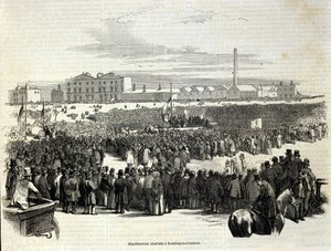 Chartisten-Demonstration in Kennington Common: eine politische Arbeiterbewegung, Vorläufer des Sozialismus. Gravur von 1848