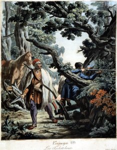Tschetschenen im Hinterhalt in einem Kaukasuswald, Anfang 19. Jahrhundert von Unknown artist