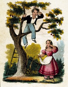 Kirschen pflücken - Chromolithografie, Ende 19. Jahrhundert von Unknown artist