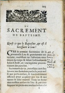 Christliche Religion: Innenseite des Buches „Der große Katechismus“. Werk von Pierre Canisius (17. Jahrhundert) von Unknown artist