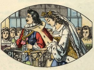 Cinderellas Hochzeit mit dem Prinzen. Illustration des Märchens „Cinderella oder Der kleine Glasschuh“ von Charles Perrault. von Unknown artist