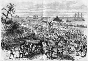 Cochinchina: jährliche Drachenprozession, organisiert von der Kongregation von Saigon im Jahr 1865.