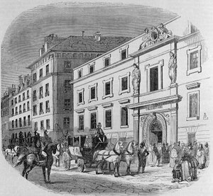 Konservatorium der Musik in der Rue du Faubourg Poissonniere in Paris: Konzert-Eingang. Gravur von 1860 von Unknown artist
