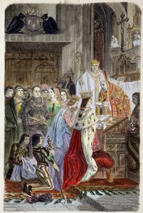 Krönung von Kaiser Otto I. (912-973) durch Papst Johannes XII. im Jahr 962 - in „Histoire des popes“ von Maurice Lachatre von Unknown artist