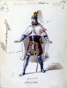 Kostüm für die Oper „I Lombardi“ oder „Die Lombarden auf dem ersten Kreuzzug“ komponiert von Giuseppe Verdi (1813-1901) im Jahr 1843. Anonyme Aquarellzeichnung. Alvino-Charakter für die Aufführung an der Scala in Mailand