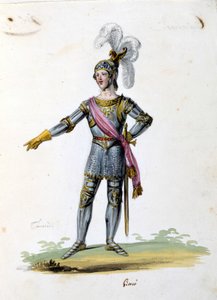 Kostüm für die Figur des Tancredi, gezeichnet von Gironi für die Oper „Tancredi“ von Gioacchino Rossini. 1813