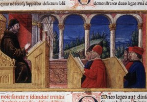 Vorlesung an der Universität. Manuskript aus dem 15. Jahrhundert. von Unknown artist