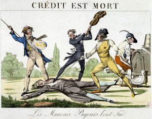 Der Kredit ist tot: schlechte Zahler haben ihn getötet - Karikatur um 1820 von Unknown artist