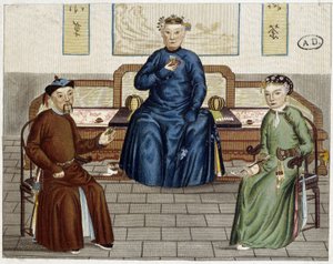 Alltagsleben der Chinesen: Tee und Tabak - Gravur von Unknown artist