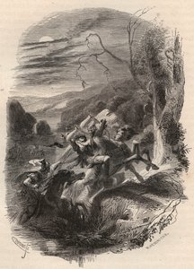 Tod von Indutiomarus, Anführer der Treverer, getötet von der römischen Armee im Jahr 53 v. Chr. Gravur von 1868 in „Histoire de Belgique von den frühesten Zeiten bis zum Ende der Herrschaft von Leopold I.“ von Theodore Juste (1818-1888). Private Sammlung.