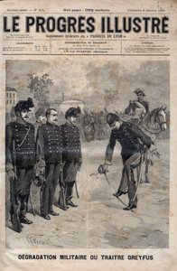 Degradierung von Alfred Dreyfus - Dreyfus-Affäre: Die Degradierung von Alfred Dreyfus im Hof der Militärschule, Paris, 5. Januar 1895 - Gravur in „The illustrious progress“ von 1895