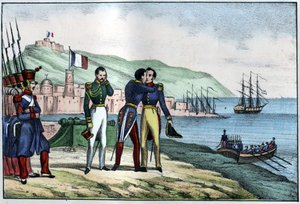Abreise von Louis Auguste, Graf von Bourmont (Marschall von Bourmont) (1773-1846) aus Algerien im Jahr 1830. In „L